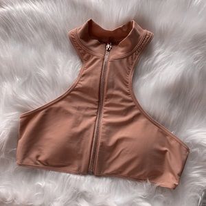 Zip-Front Racerback Bikini Top - Nude